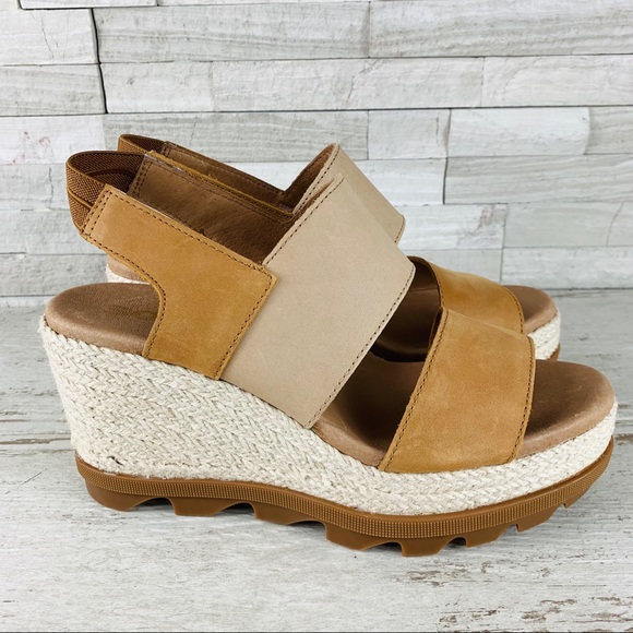 SOREL JOANIE II CAMEL LEATHER JUTE WEDGE SANDAL - Picture 4 of 14